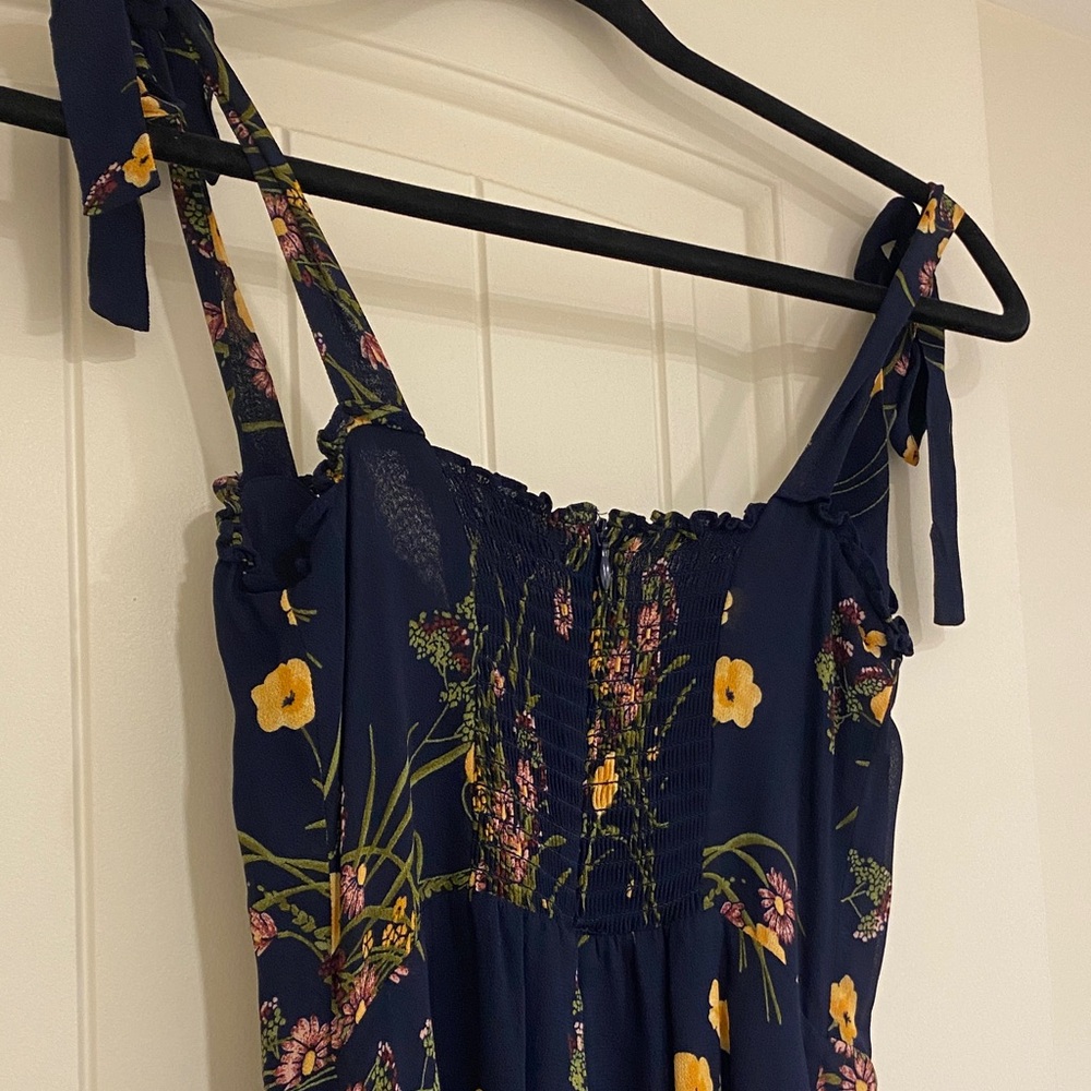 Reformation Floral Tie-Strap Midi Dress Navy Yellow Rose Nikita Size 0 - Picture 8 of 9